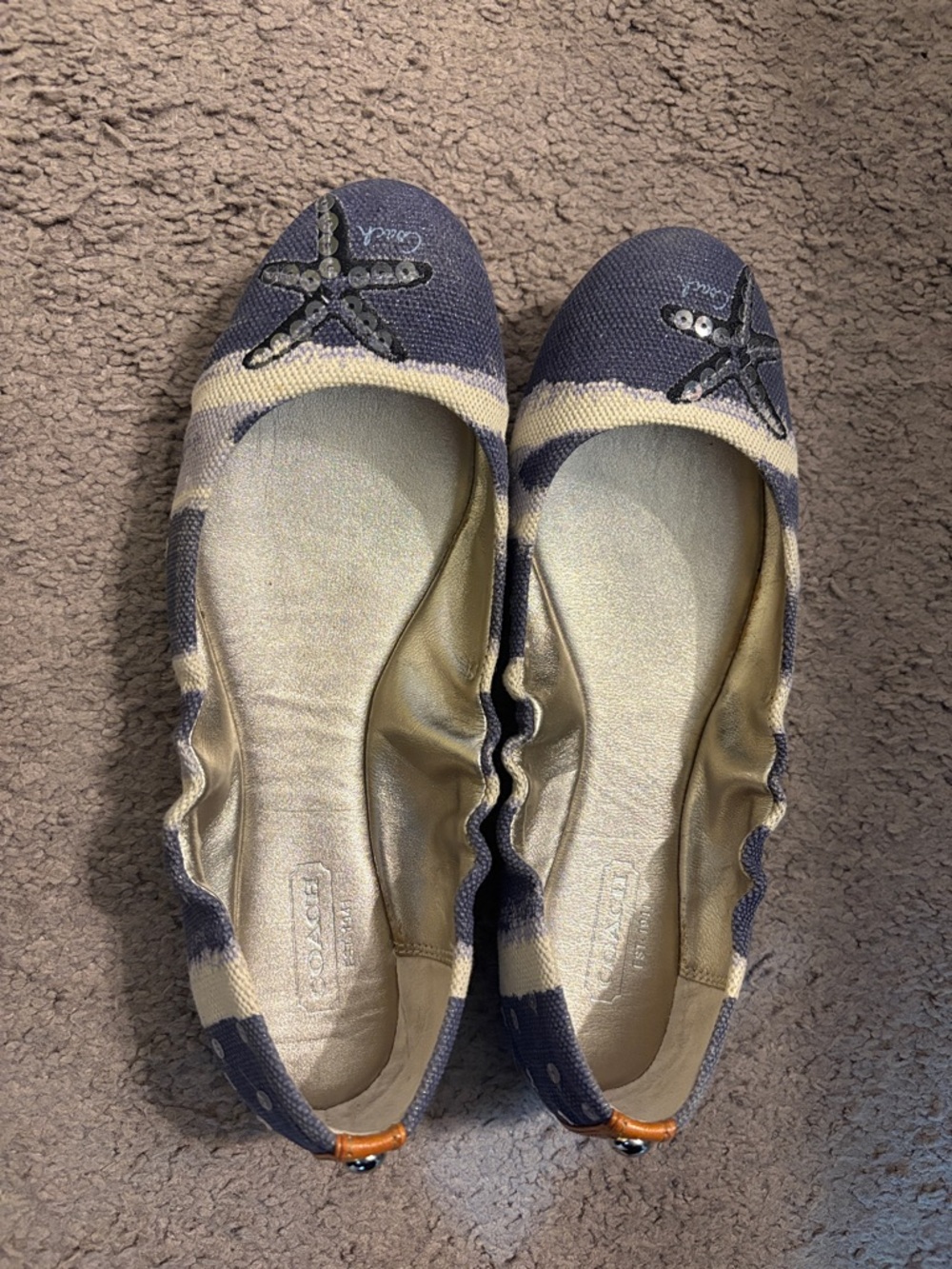 Coach Navy and Cream Starfish Ballet Flats